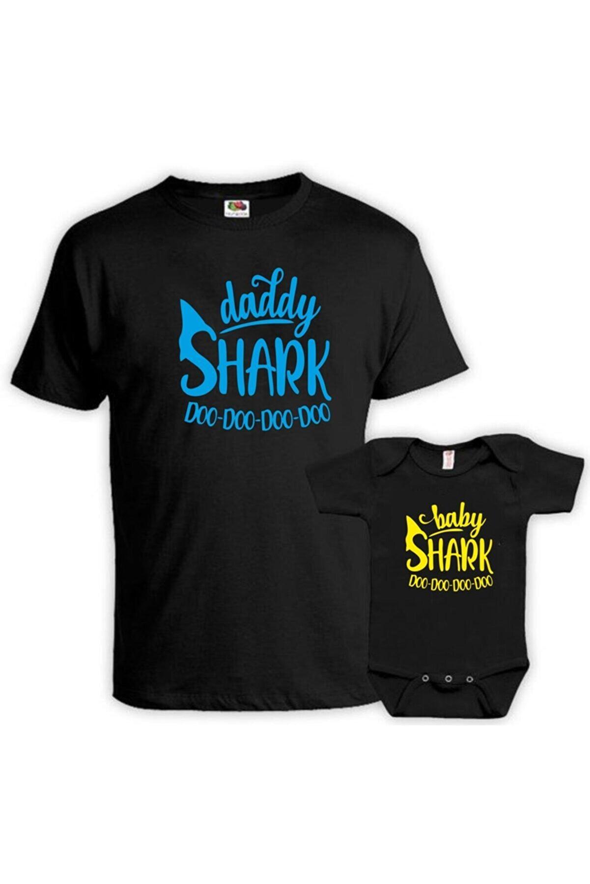 Daddy Baby Shark Baba Oğul Kız Tişört Zıbın Kombini
